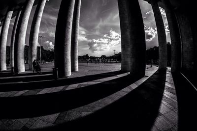 Fish-eye lens view of colonnade