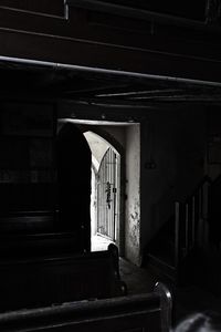 Empty benches in old building