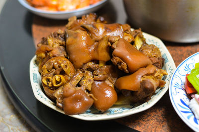 High angle view of food in plate on table