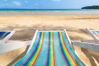 High angle view of beach bed against sky