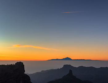 Scenic view of silhouette mountains against sky during sunset