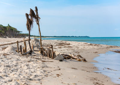 German baltic sea coast with sand dunes, grass, water and sky