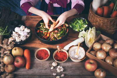 High angle view of vegetables on cutting board