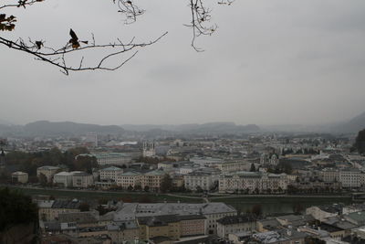 High angle shot of townscape against sky