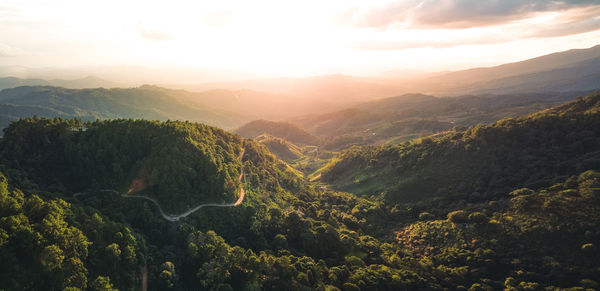 Panoramic view of landscape against sky during sunset