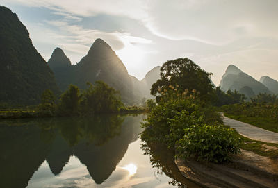 Sunset on the river li close to yangshua in china