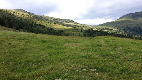 Idyllic shot of green landscape against sky