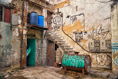 Graffiti on wall of old building