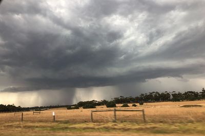 Scenic view of field against cloudy sky