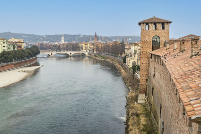 Bridge over river against clear sky in verona