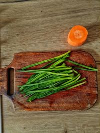 High angle view of chopped vegetables on cutting board