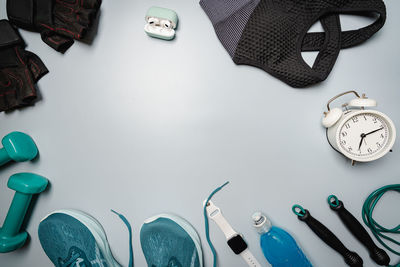 High angle view of personal accessories on table