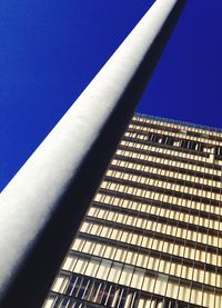 Low angle view of modern building against clear blue sky