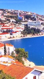 High angle view of houses in town