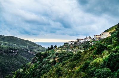 Panoramic view of trees and buildings against sky