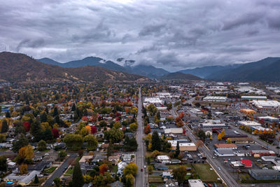 Grants pass, oregon. road leading to the mountains. aerial photo.