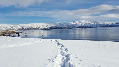 Scenic view of snowcapped mountains against sky