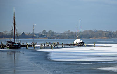 View of harbor against sky