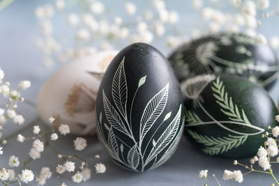 Close-up of christmas decorations on table