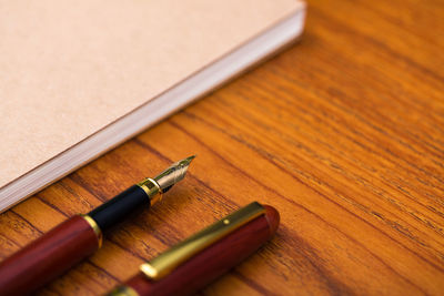 High angle view of pen on table