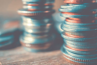 Stack of coins on table