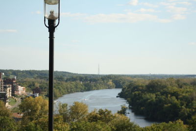 Scenic view of river amidst buildings against sky