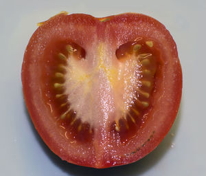 Close-up of strawberry over white background