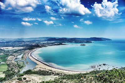 Scenic view of sea against cloudy sky