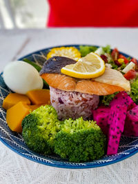 Close-up of food in plate on table