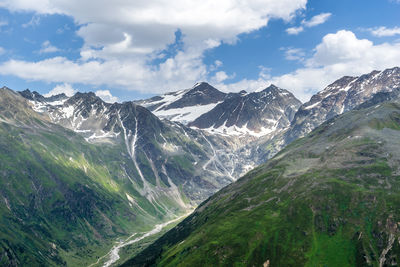 Scenic view of snowcapped mountains against sky