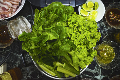 Directly above shot of vegetables in bowl on table