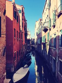 Canal amidst buildings against clear sky