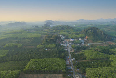 High angle view of agricultural field against sky