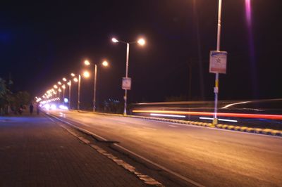 Light trails on road at night