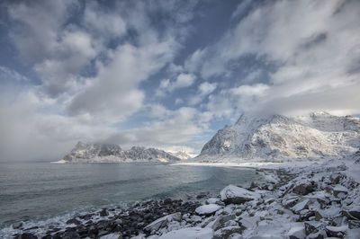 Scenic view of snowcapped mountains against sky