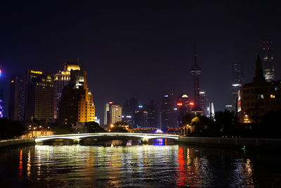 Illuminated city at waterfront