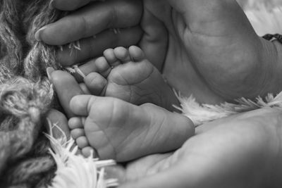 Close-up of hands holding baby feet