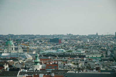 High angle shot of townscape against clear sky