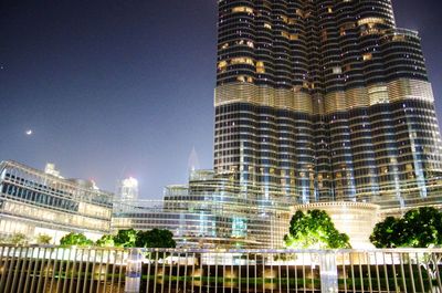 View of city lit up at night