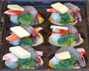 High angle view of food on table