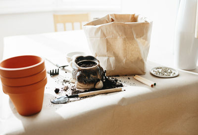 Close-up of coffee cup on table