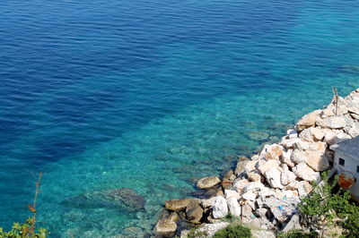 High angle view of sea and shore