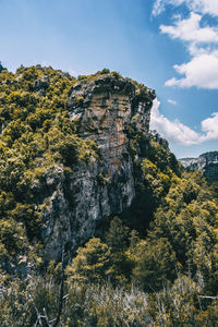 Low angle view of rock formations against sky