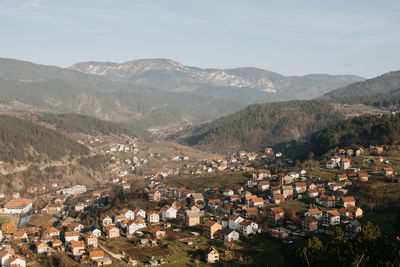 High angle view of townscape against sky