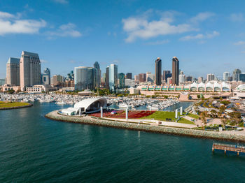 Panorama aerial view of san diego skyline and waterfront