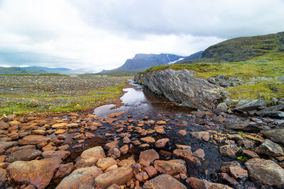 A small, rocky mountain stream in sarek national park, sweden. 