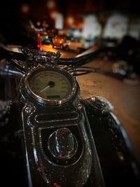 High angle view of clock on table