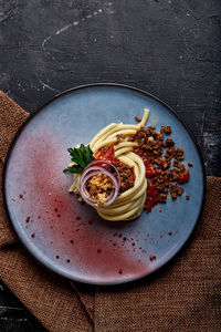 Directly above shot of meal served in bowl