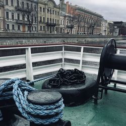 View of metal tied to railing