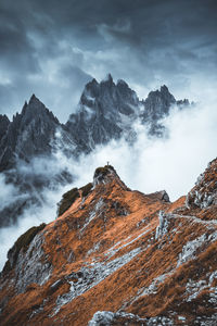 Scenic view of mountains during foggy weather